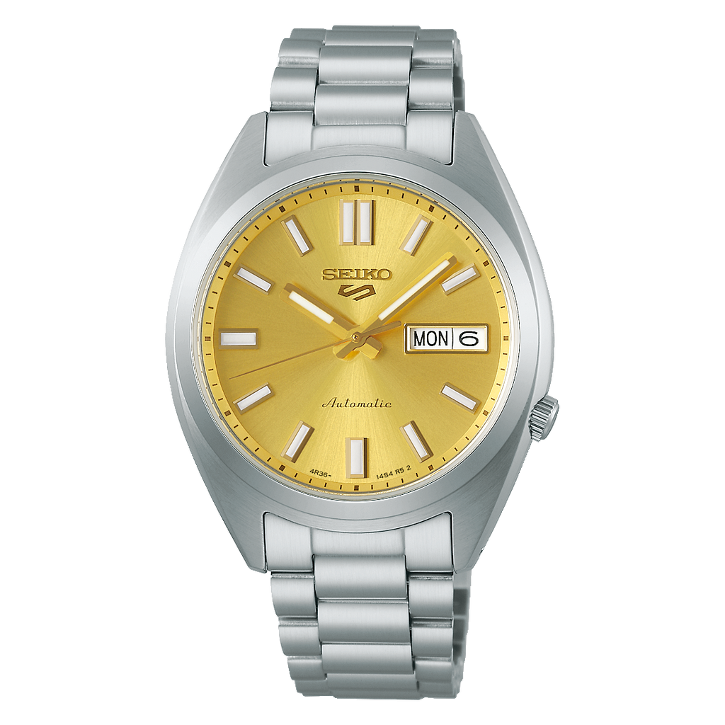 Seiko 5 Sports SNXS Automatic Gold Dial Silver Steel Strap Watch for Men - SRPL59K1